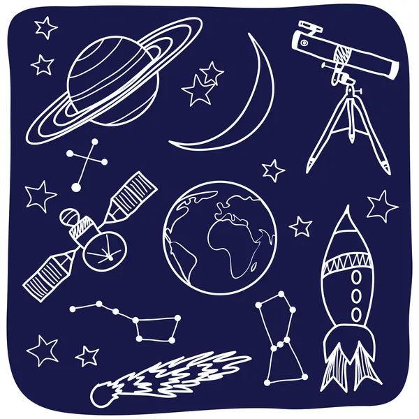 Astronomie - objets spatiaux et célestes nocturnes — Image vectorielle
