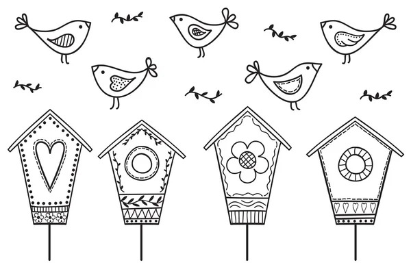 Fåglar och birdhouses — Stock vektor