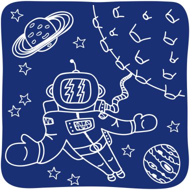 Drawing of an astronaut and planets clipart