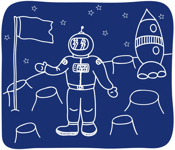 Dibujo de un astronauta en el planeta — Vector de stock