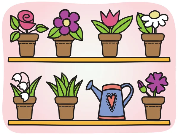 Bloemen in potten illustratie — Stockvector