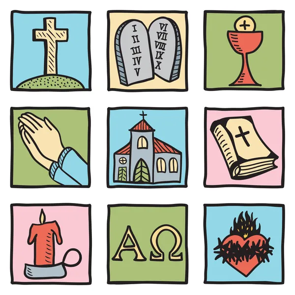 Kereszténység szimbólumok gyűjteménye — Stock Vector