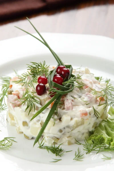 Смачний салат у білій страві — стокове фото