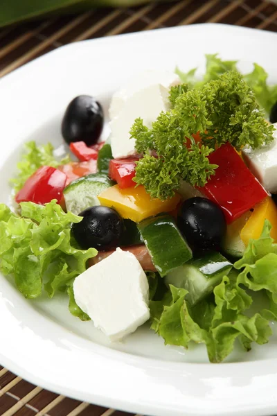 Tasty salad in white dish — Stock Photo, Image