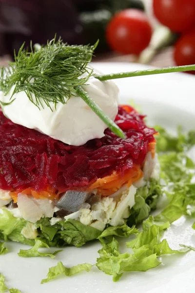 흰 접시에 맛 있는 샐러드 — 스톡 사진