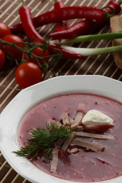 Cold soup with meat — Stock Photo, Image
