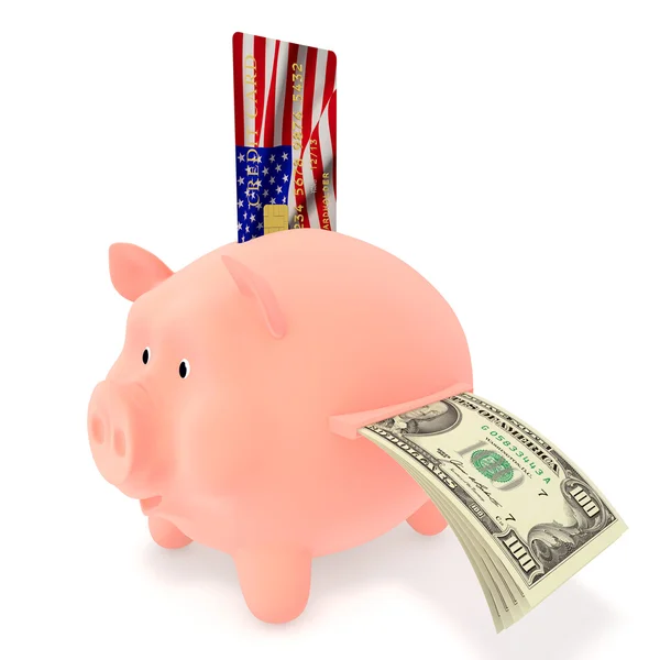 Piggy Bank y tarjeta de crédito U.S —  Fotos de Stock