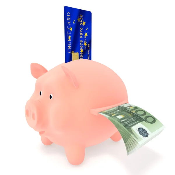 Piggy Bank and credit card EU — Stock Photo, Image