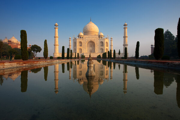 Sunrise Taj Mahal Reflection Center