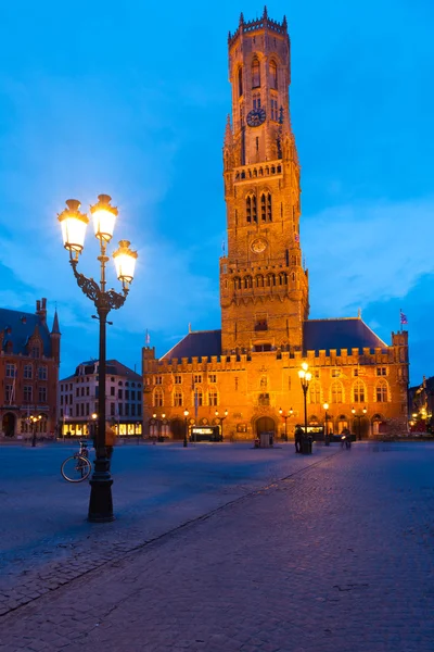 Bruges Brugge Square Belfry Dusk Evening — Stock Photo, Image