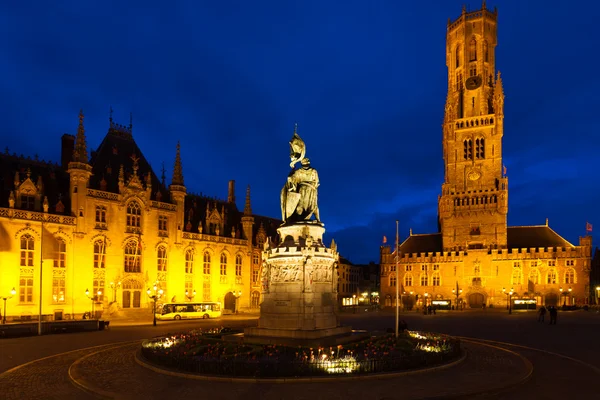 Statue Center Old City Square Bruges Belfry — Stock Photo, Image
