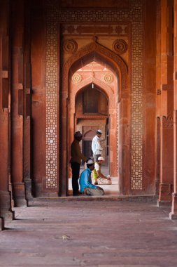 Muslims Praying Fatephur Sikri Mosque Columns clipart