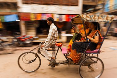 Motion Blur Pan Cycle Rickshaw Passengers India clipart