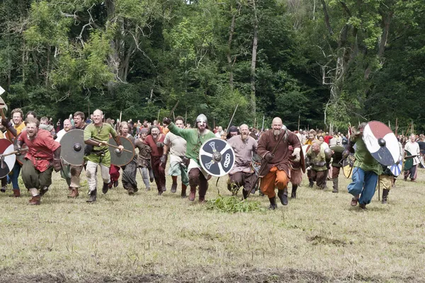 Útočící Vikingové v moesgaard Stock Snímky