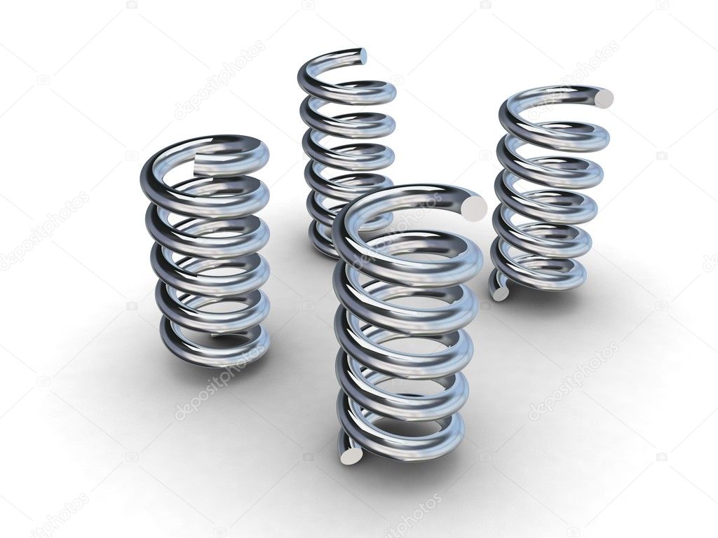 Chromed metal springs isolated on white