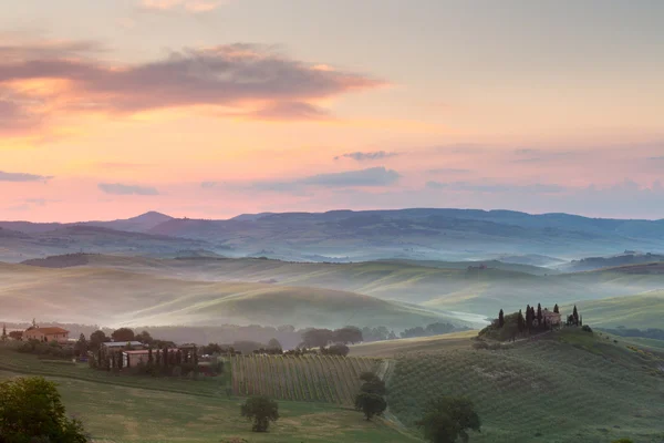 Manhã enevoada na Toscana — Fotografia de Stock