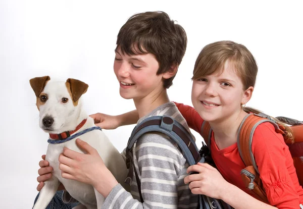 Potret sekolah dengan anjing — Stok Foto