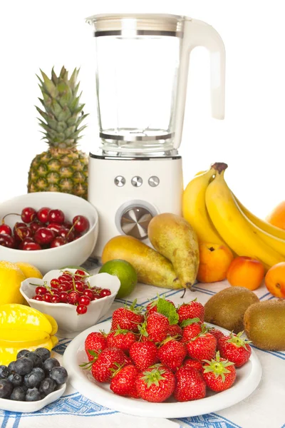 Fruit table with blender — Stock Photo, Image