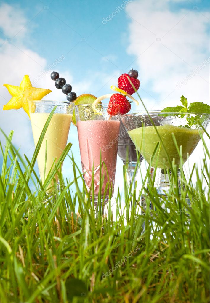 Fruit smoothies in the garden