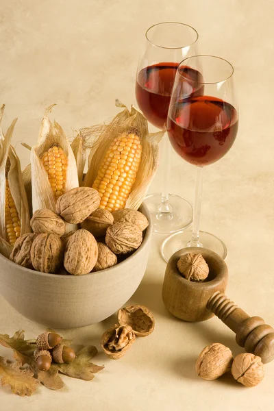 Nötter och vin — Stockfoto