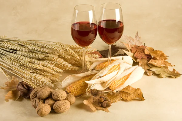 Wine in autumn decor — Stock Photo, Image
