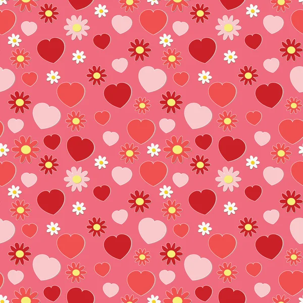 心と花のシームレスなパターン — ストックベクタ
