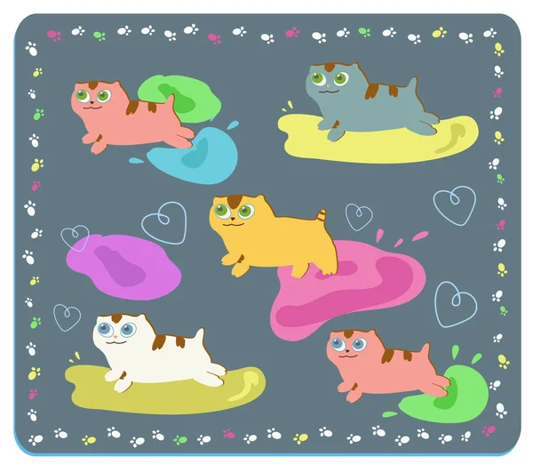 Χαριτωμένα γατάκια παίζοντας με τα χρώματα — Διανυσματικό Αρχείο