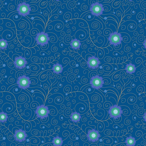 Schöne blaue florale nahtlose Verzierung — Stockvektor