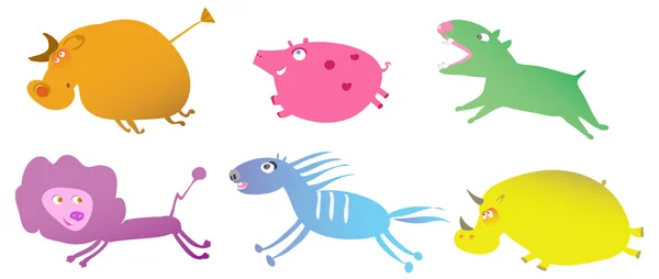 Conjunto de divertidos animales de dibujos animados — Vector de stock