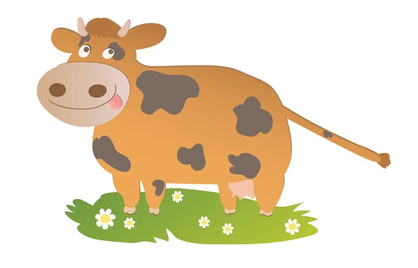 Funny cow standing on grass and smiling — Stock Vector