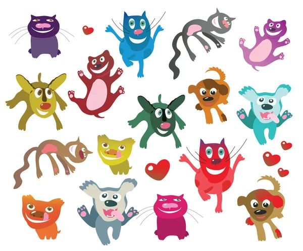 stock vector Set of happy emoutional cats and dogs