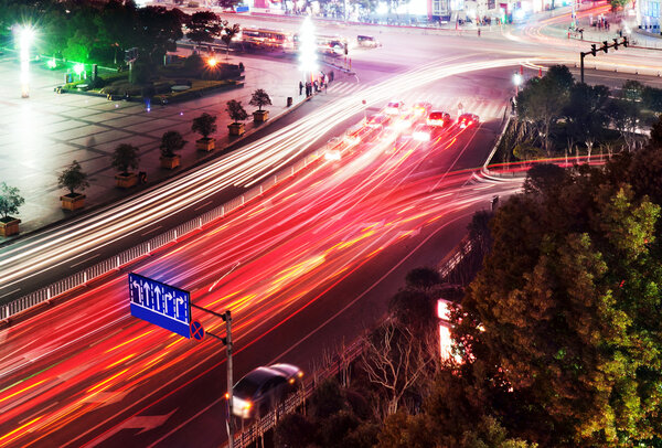 Light trails on the street in shanghai ,China.