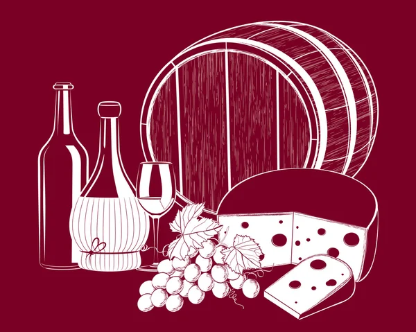 矢量葡萄酒和奶酪 — 图库矢量图片