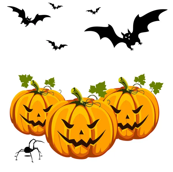 Calabazas y murciélagos de Halloween — Vector de stock