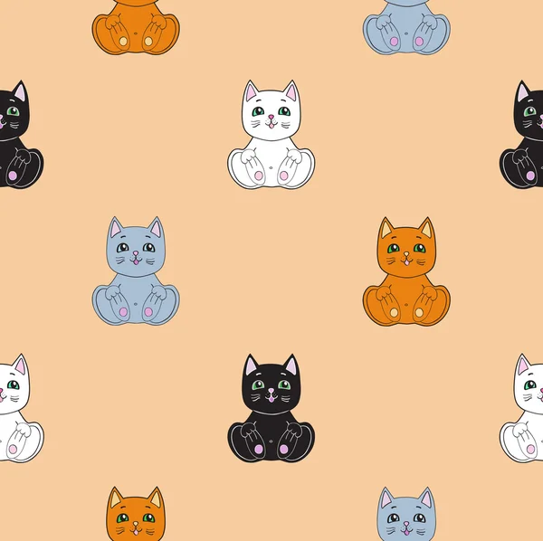 Patrón sin costuras con pequeños gatos bonitos. Ilustración vectorial — Vector de stock
