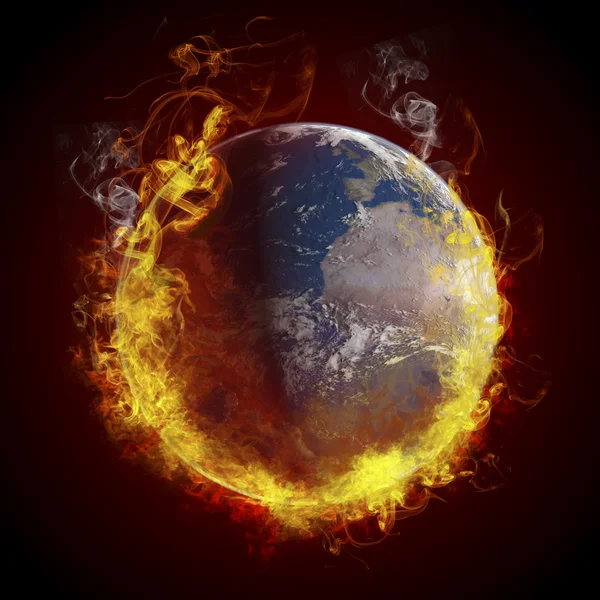 地球温暖化の概念。惑星の地球の燃焼、火災 — ストック写真