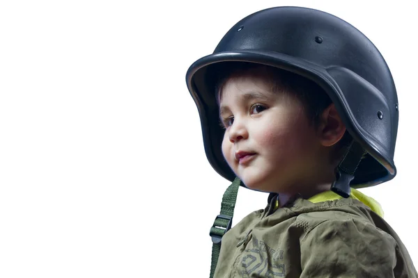 stock image Baby playing war with military helmet