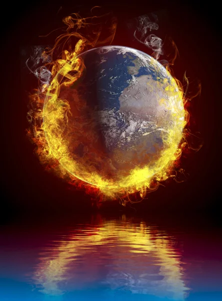 Küresel ısınma bir kavram. Dünya gezegeni üzerinde su reflec yanan — Stok fotoğraf