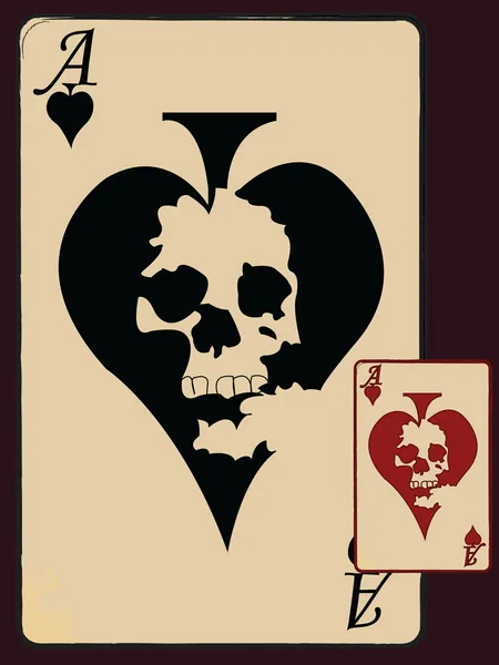 O cartão de ás com crânio de coração abstrato — Vetor de Stock