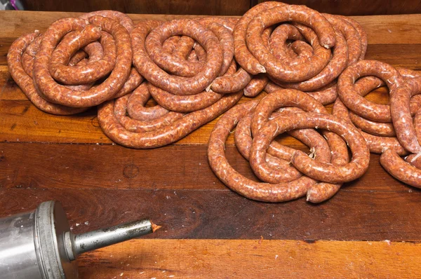 Freshly made raw sausages — Stock Photo, Image