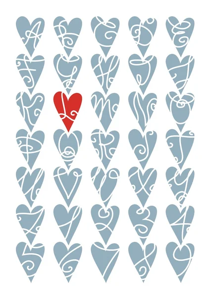 Heart shaped alphabet in gray blue and red — Stock Vector