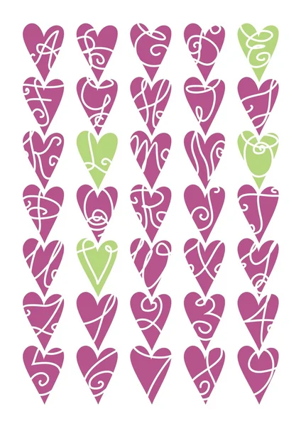 Purple heart shaped alphabet — Stock Vector