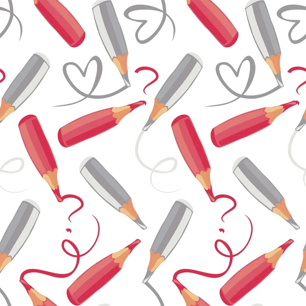 Voltar ao padrão de lápis de cor vermelho e cinza da escola —  Vetores de Stock