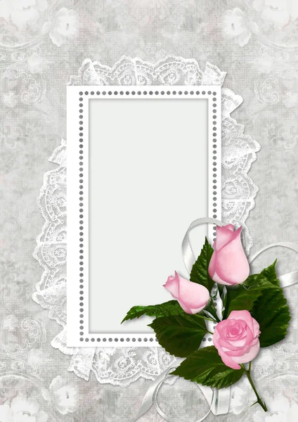 Вінтажний фон з рамкою і трояндами — стокове фото