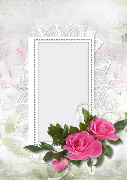 Fondo vintage con marco y rosas — Foto de Stock