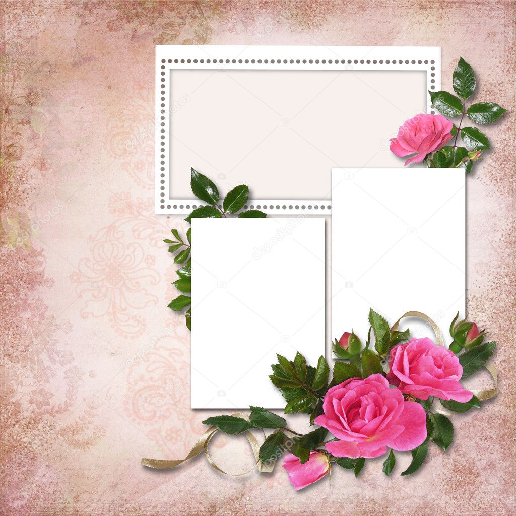 Vintage background with frames and roses