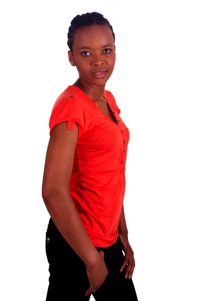 Γυναίκα αφρικανική όμορφο νεαρό μαύρο απομονωθεί — Φωτογραφία Αρχείου