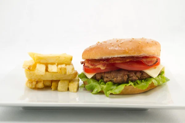 Gourmet burger and french fries — Stock Photo, Image