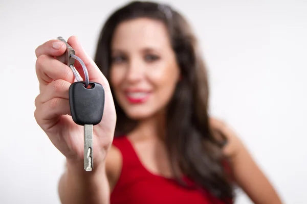 stock image Girl holding a car key