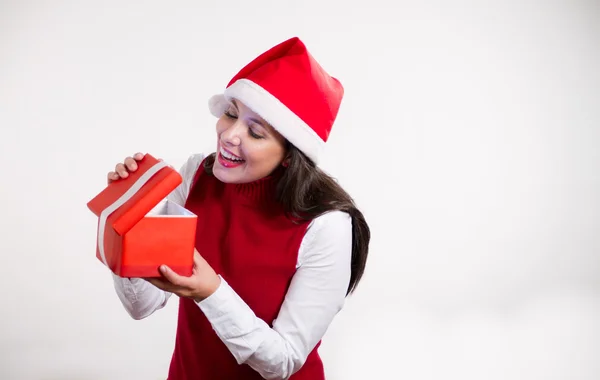 Navidad chica apertura caja —  Fotos de Stock